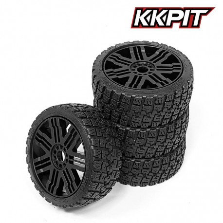 ZETA - Pneus Rallye 1/8 + insert + jante Phantom noire [1set]