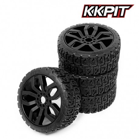 SIMA - Pneus Rallye 1/8 + insert + jante Phantom noire [1set]