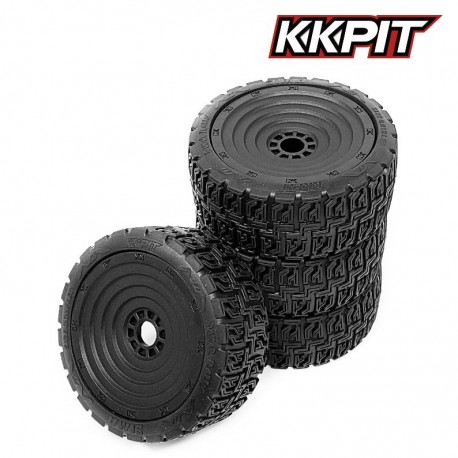 SIMA - Pneus Rallye 1/8 + insert + jante CIRCLE noire [1set]